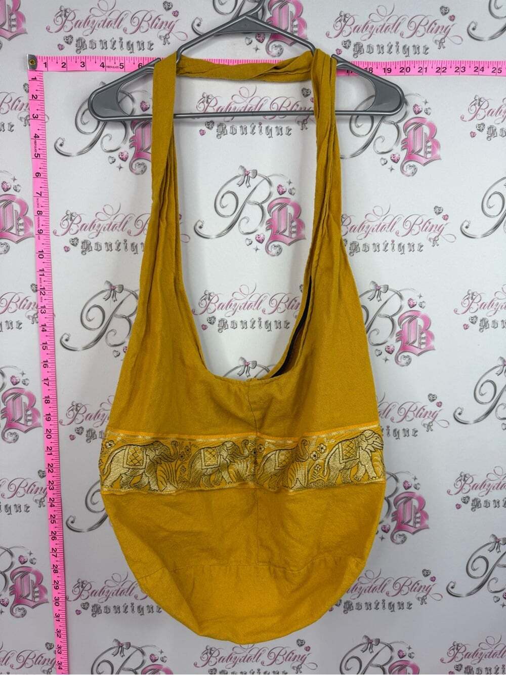 Thailand bag Mustard Yellow Elephant Embroidered Hobo Bag